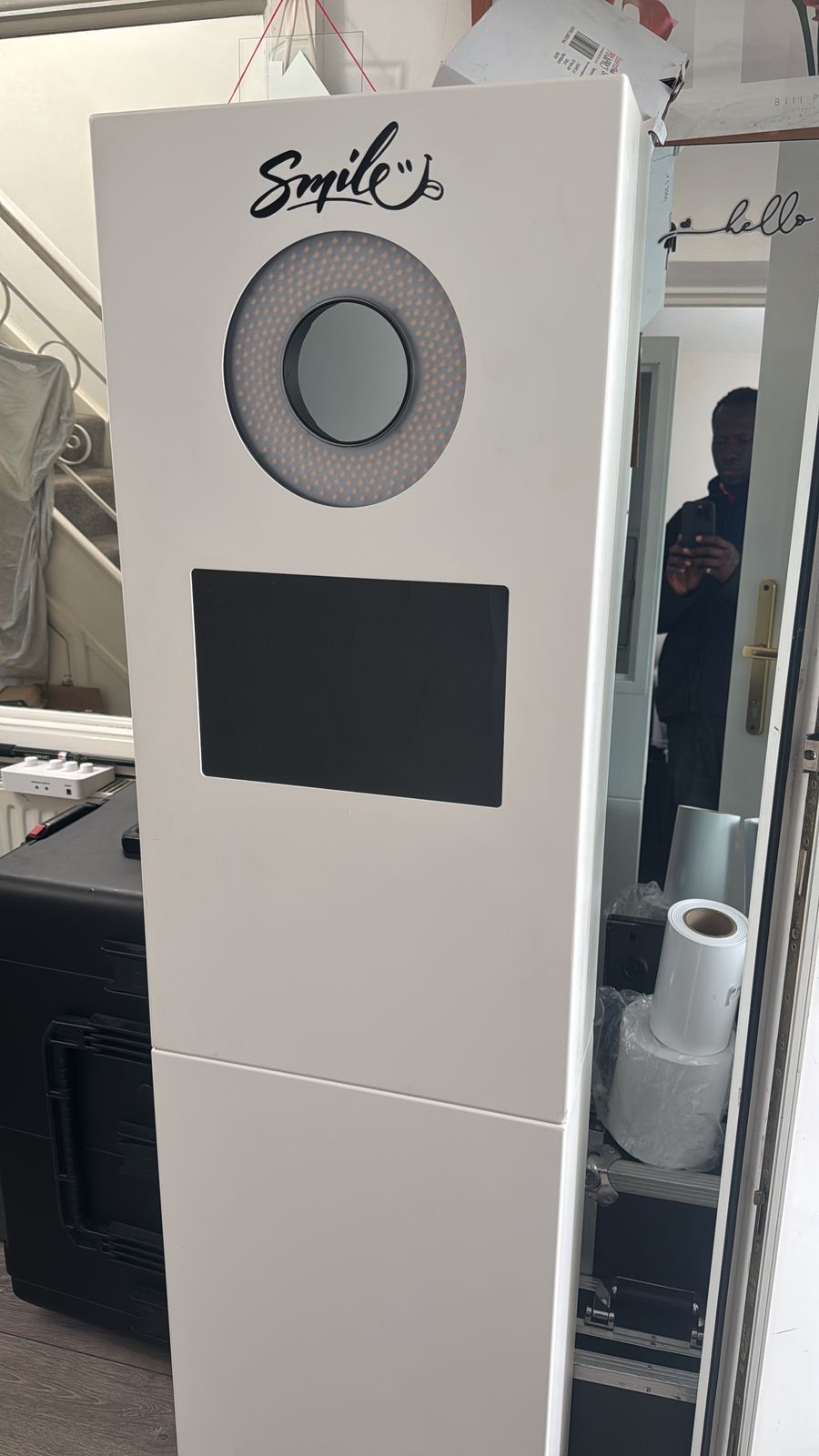 White selfie booth pod ready for guests
